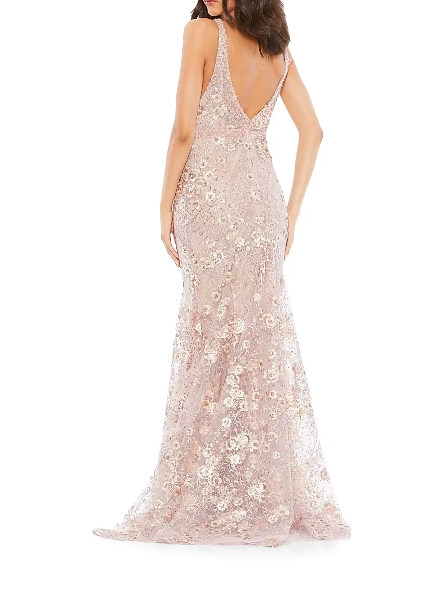 Mac Duggal Women's Embroidered Floral Modified A-Line Gown | Thumbnail 2 Mac Duggal Women's Embroidered Floral Modified A-Line Gown | Thumbnail 2