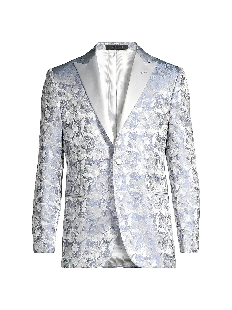 CORNELIANI Men's Jacquard Silk-Blend One-Button Dinner Jacket - Blue | Image 1 CORNELIANI Men's Jacquard Silk-Blend One-Button Dinner Jacket - Blue | Image 1