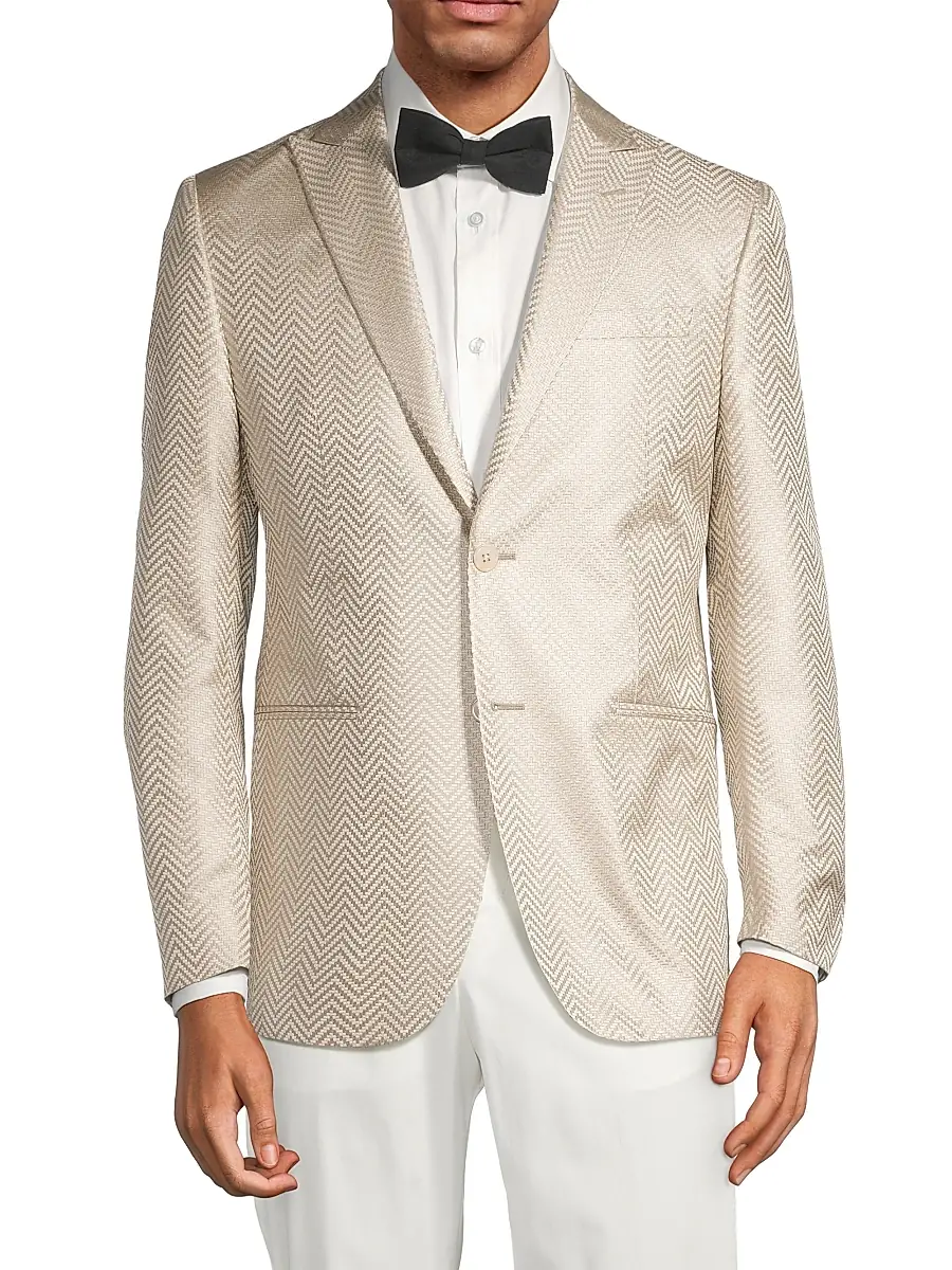 CORNELIANI Men's Silk Chevron Dinner Jacket | Thumbnail 3 CORNELIANI Men's Silk Chevron Dinner Jacket | Thumbnail 3