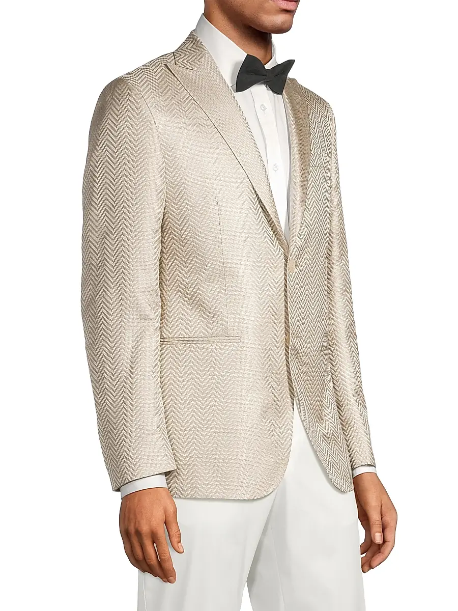 CORNELIANI Men's Silk Chevron Dinner Jacket | Thumbnail 4 CORNELIANI Men's Silk Chevron Dinner Jacket | Thumbnail 4