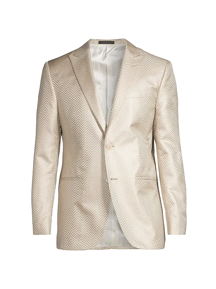 CORNELIANI Men's Silk Chevron Dinner Jacket - Champagne | Image 1 CORNELIANI Men's Silk Chevron Dinner Jacket - Champagne | Image 1