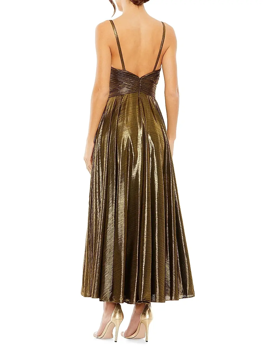 Mac Duggal Women's Sleeveless V-Neck Pleated Midi-Dress | Thumbnail 2 Mac Duggal Women's Sleeveless V-Neck Pleated Midi-Dress | Thumbnail 2