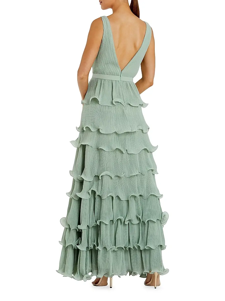 Mac Duggal Women's Ruffled V-Neck Tiered Maxi Dress | Thumbnail 2 Mac Duggal Women's Ruffled V-Neck Tiered Maxi Dress | Thumbnail 2