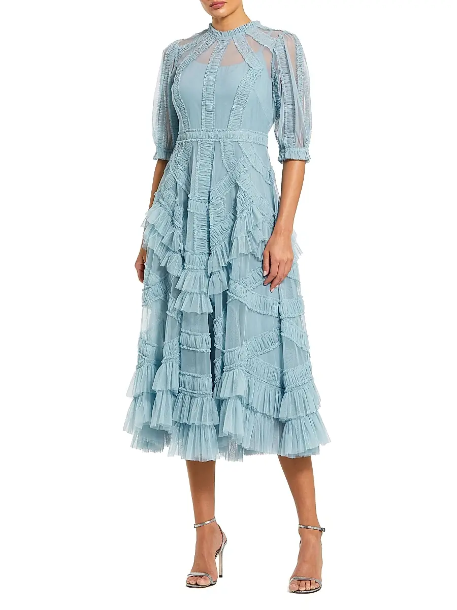 Mac Duggal Women's High-Neck Gathered Tulle Midi-Dress | Thumbnail 2 Mac Duggal Women's High-Neck Gathered Tulle Midi-Dress | Thumbnail 2