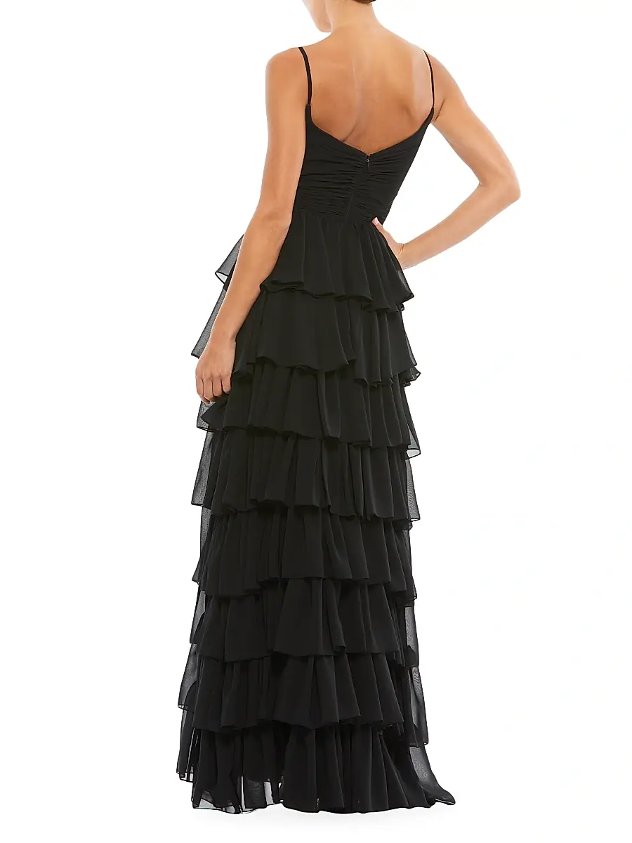 Mac Duggal Women's Ieena Sleeveless Tiered Ruffle Gown | Thumbnail 3 Mac Duggal Women's Ieena Sleeveless Tiered Ruffle Gown | Thumbnail 3