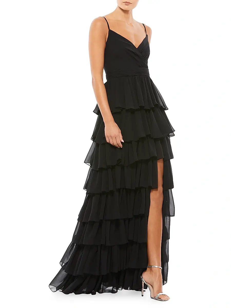 Mac Duggal Women's Ieena Sleeveless Tiered Ruffle Gown