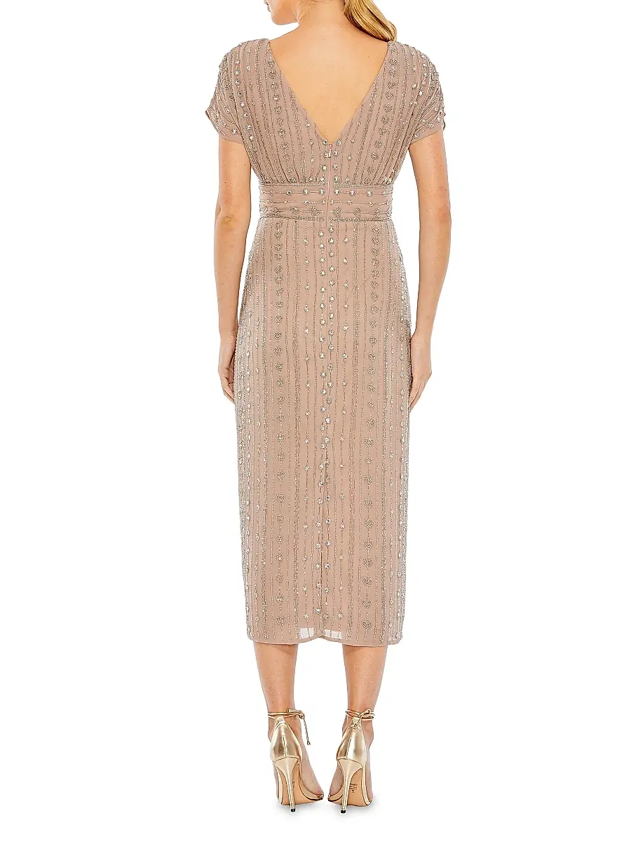 Mac Duggal Women's Beaded Mesh Column Midi-Dress | Thumbnail 3 Mac Duggal Women's Beaded Mesh Column Midi-Dress | Thumbnail 3