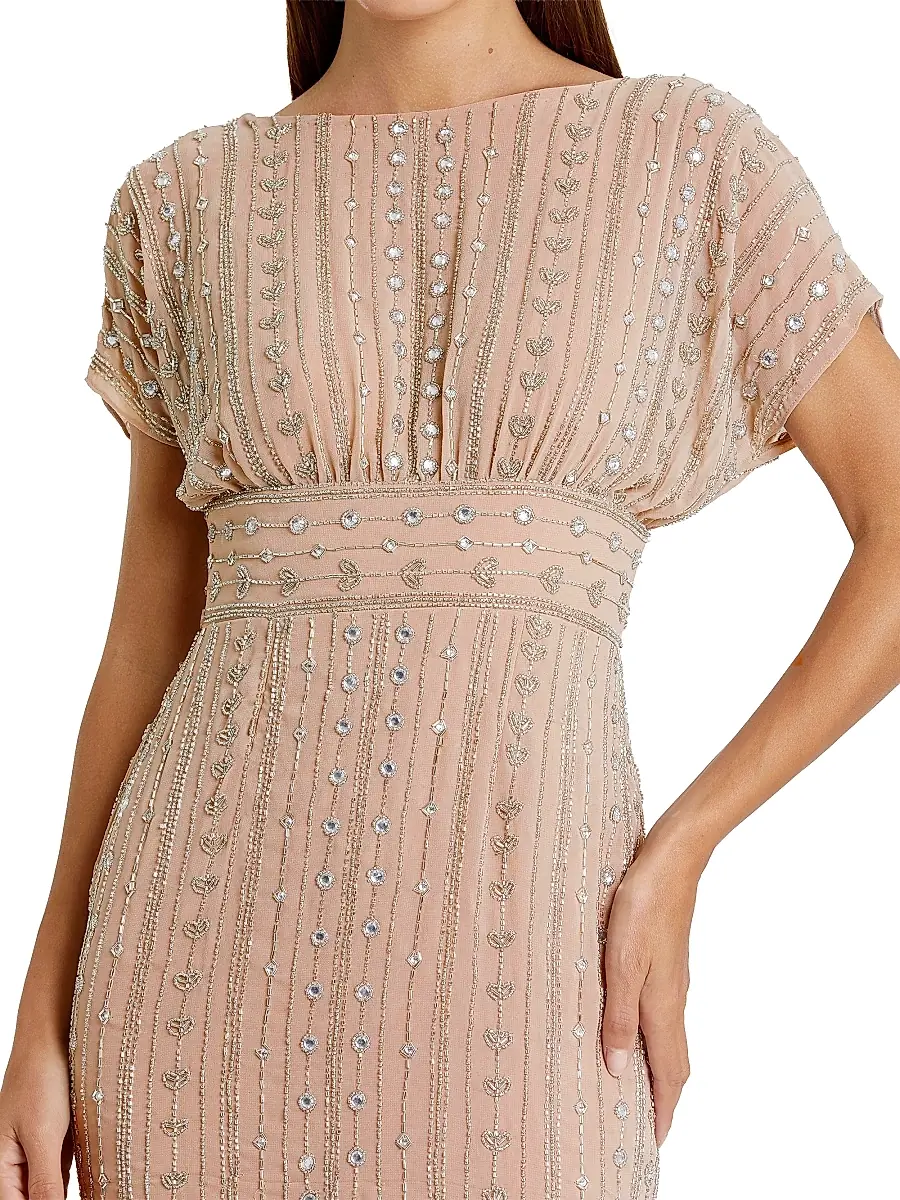 Mac Duggal Women's Beaded Mesh Column Midi-Dress | Thumbnail 4 Mac Duggal Women's Beaded Mesh Column Midi-Dress | Thumbnail 4