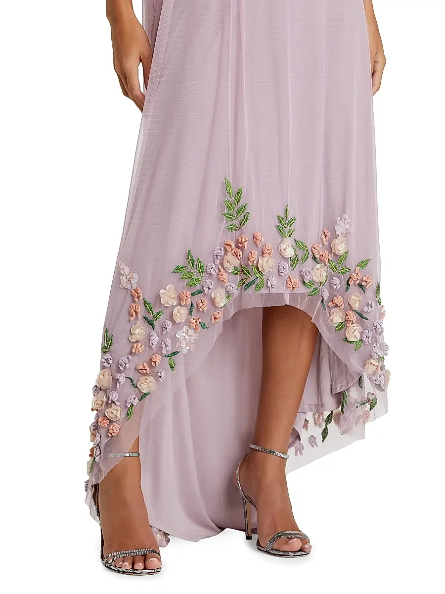 Mac Duggal Women's Mac Asymmetric Floral Chiffon High-Low Gown | Thumbnail 4 Mac Duggal Women's Mac Asymmetric Floral Chiffon High-Low Gown | Thumbnail 4