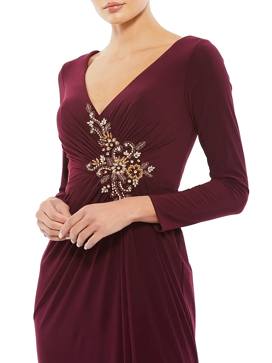Mac Duggal Women's Appliqué Long-Sleeve Gown | Thumbnail 3 Mac Duggal Women's Appliqué Long-Sleeve Gown | Thumbnail 3