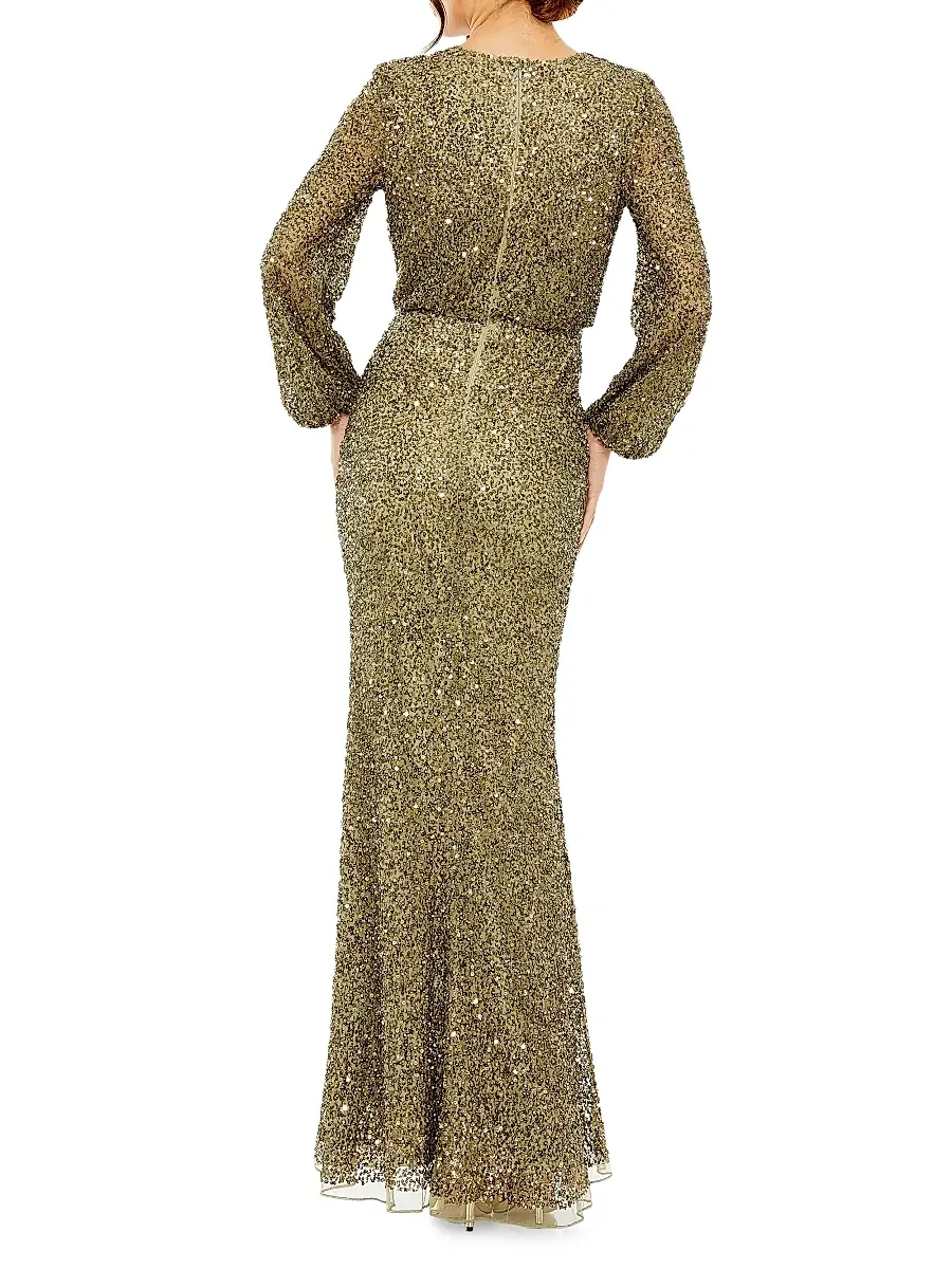 Mac Duggal Women's Sequined Blouson Column Gown | Thumbnail 2 Mac Duggal Women's Sequined Blouson Column Gown | Thumbnail 2