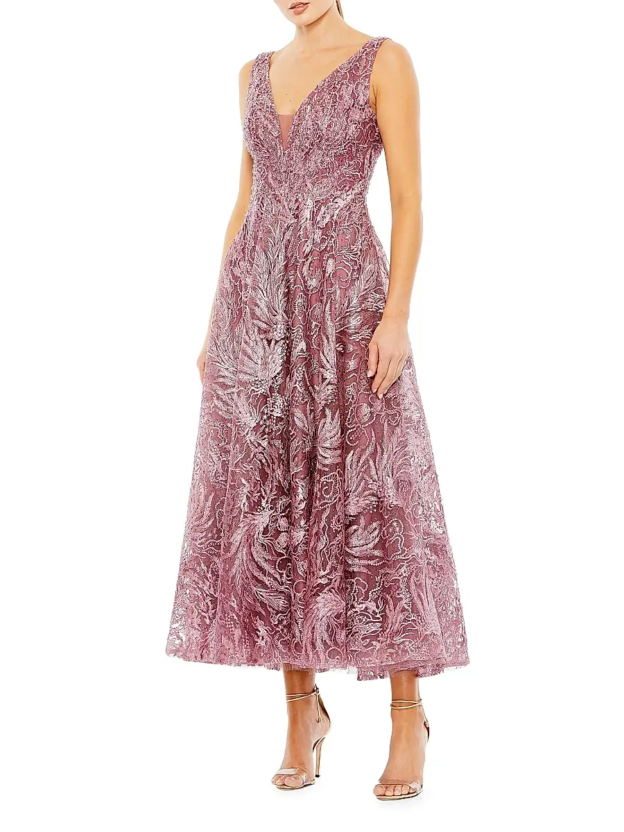 Mac Duggal Women's Floral Embellished V-Neck Gown - Mauve | Image 1 Mac Duggal Women's Floral Embellished V-Neck Gown - Mauve | Image 1