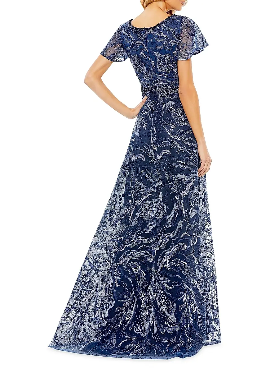 Mac Duggal Women's Beaded & Embroidered Short-Sleeve Gown | Thumbnail 2 Mac Duggal Women's Beaded & Embroidered Short-Sleeve Gown | Thumbnail 2