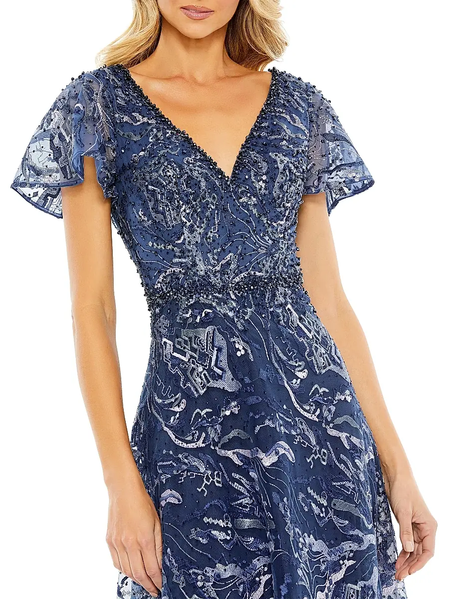 Mac Duggal Women's Beaded & Embroidered Short-Sleeve Gown | Thumbnail 3 Mac Duggal Women's Beaded & Embroidered Short-Sleeve Gown | Thumbnail 3