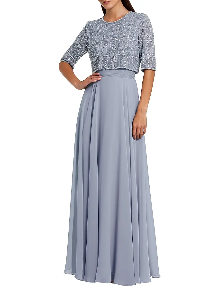Mac Duggal Women's Bead-Embellished Chiffon Gown | Thumbnail 2 Mac Duggal Women's Bead-Embellished Chiffon Gown | Thumbnail 2