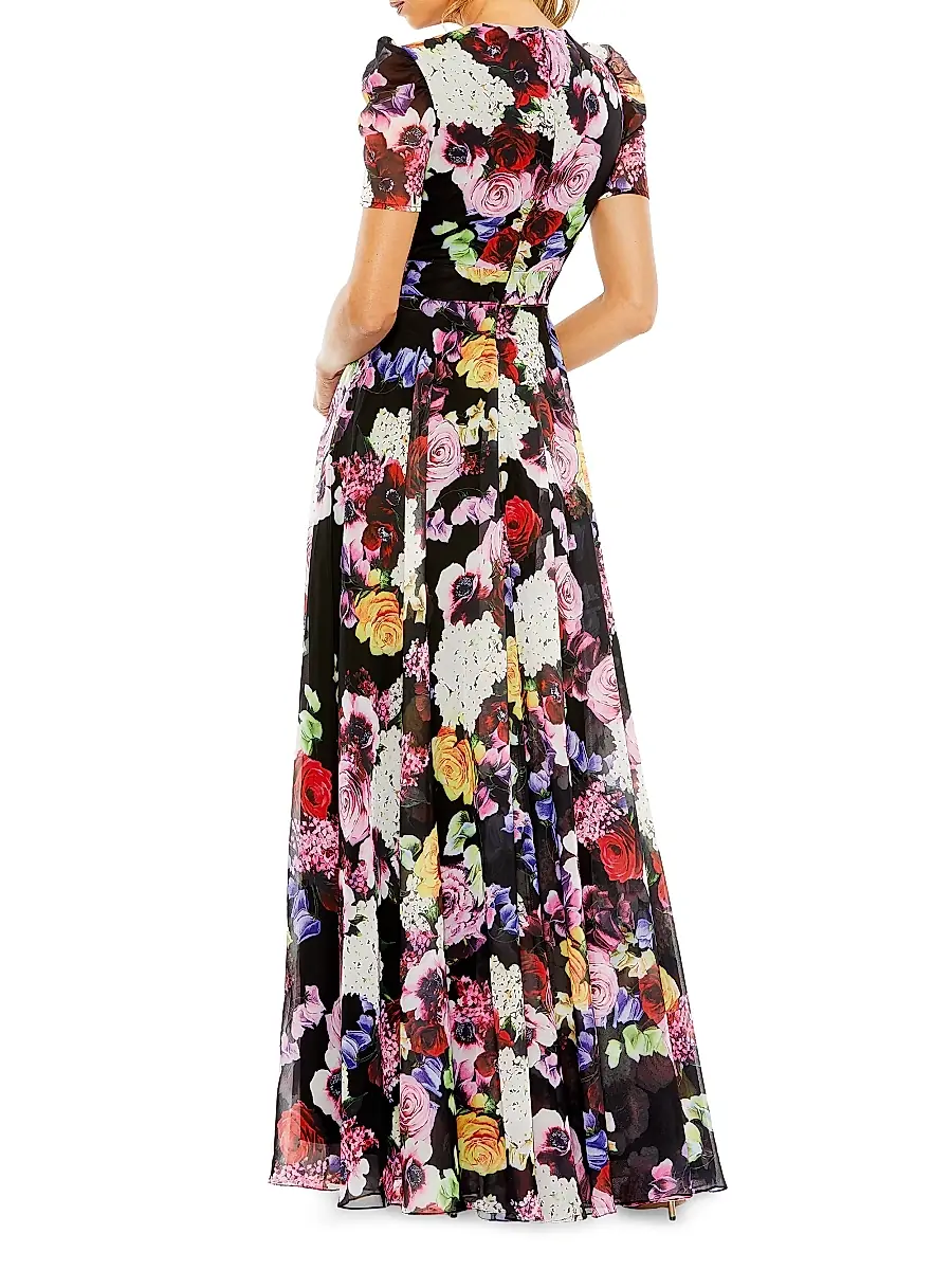 Mac Duggal Women's Ieena Floral Chiffon Gown | Thumbnail 3 Mac Duggal Women's Ieena Floral Chiffon Gown | Thumbnail 3