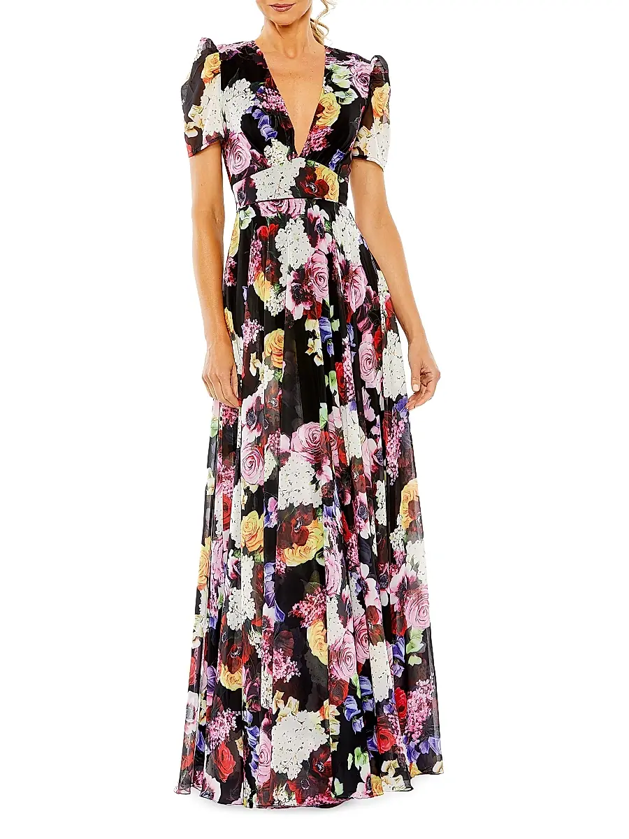 Mac Duggal Women's Ieena Floral Chiffon Gown