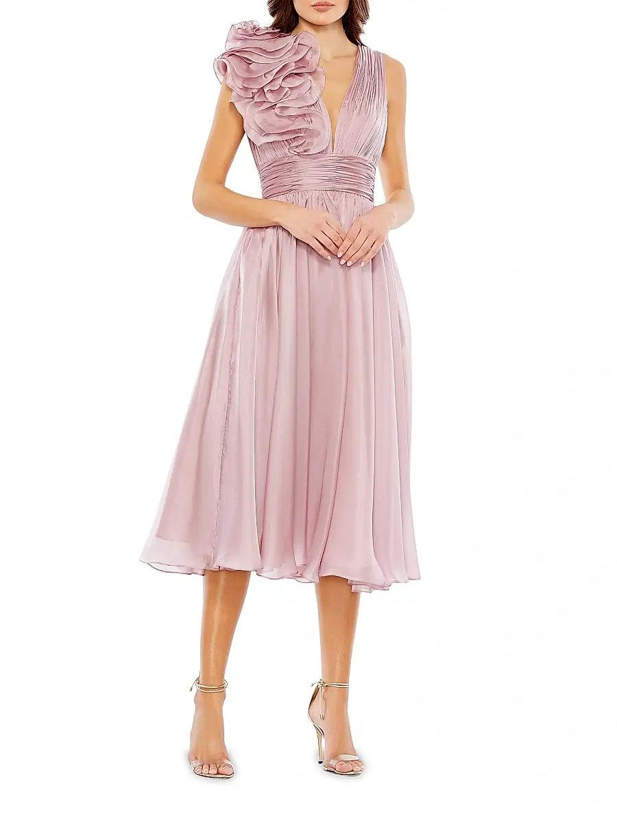 Mac Duggal Women's Chiffon Sleeveless Fit & Flare Midi-Dress - Rose | Thumbnail 2 Mac Duggal Women's Chiffon Sleeveless Fit & Flare Midi-Dress - Rose | Thumbnail 2