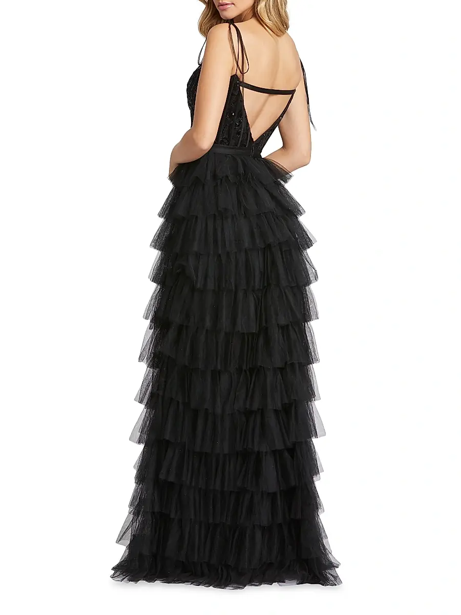 Mac Duggal Women's Ieena Tiered Tulle & Sequin Gown - Black | Thumbnail 2 Mac Duggal Women's Ieena Tiered Tulle & Sequin Gown - Black | Thumbnail 2