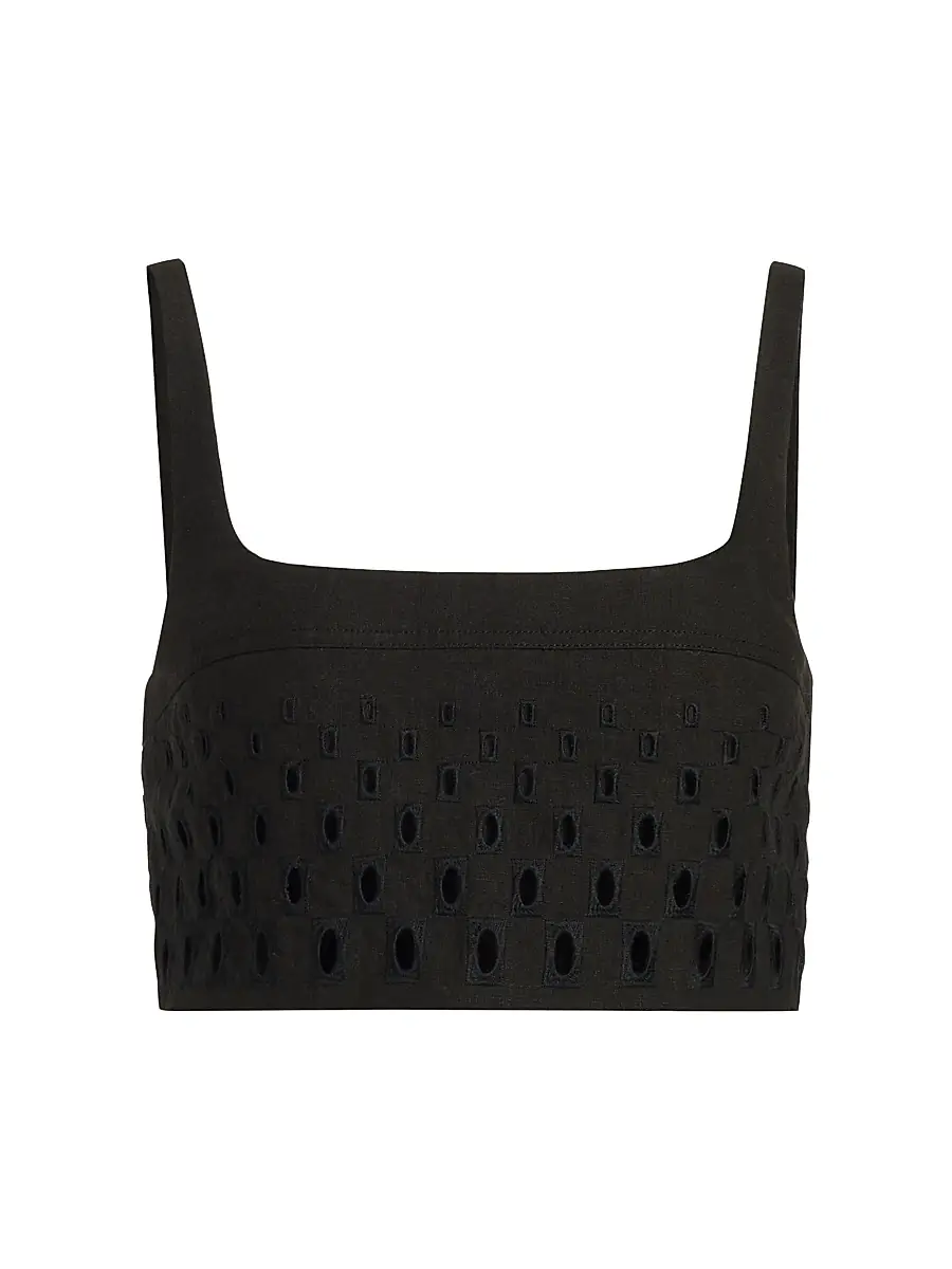 A.L.C. Women's Sky Eyelet Linen Crop Top - Black | Image 1 A.L.C. Women's Sky Eyelet Linen Crop Top - Black | Image 1