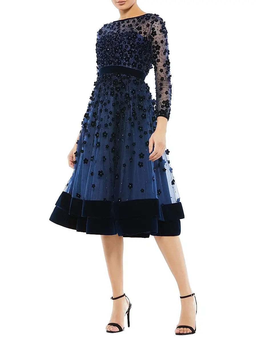 Mac Duggal Women's Floral Appliqué Tea Dress | Thumbnail 2
