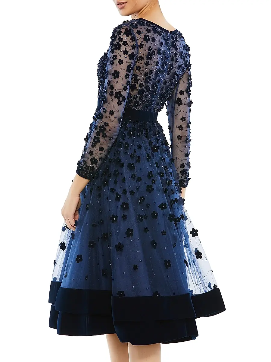 Mac Duggal Women's Floral Appliqué Tea Dress | Thumbnail 3