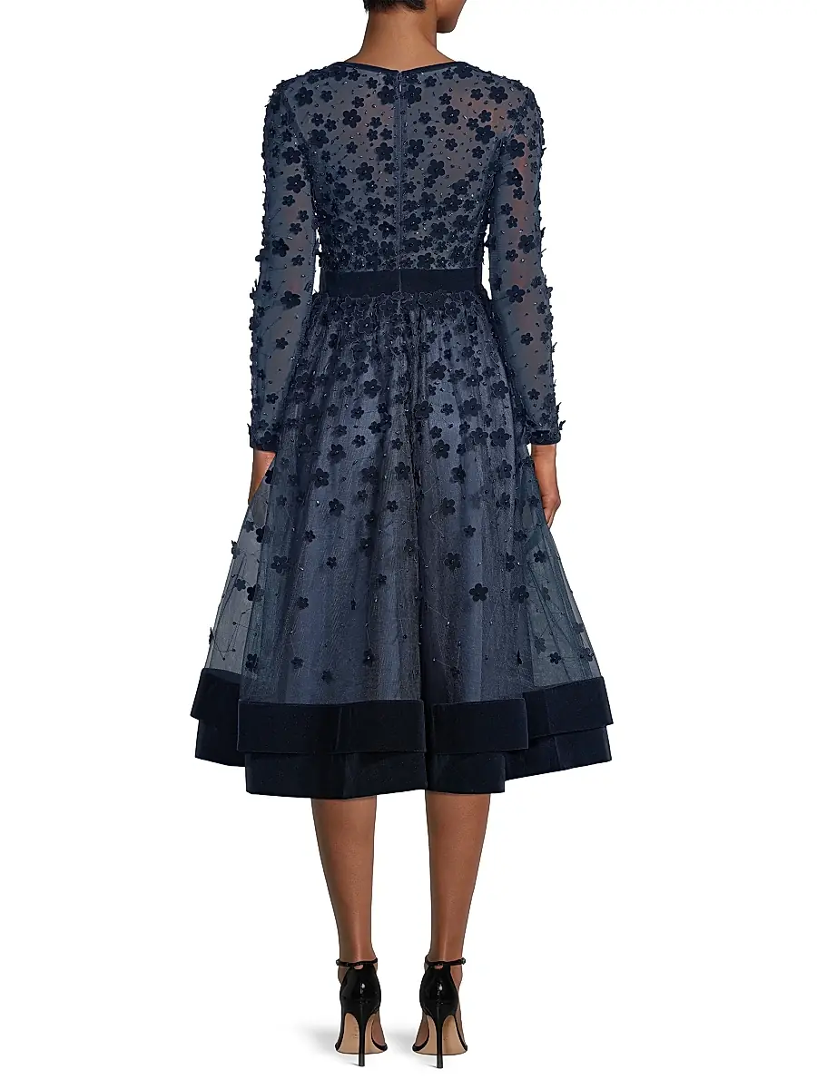 Mac Duggal Women's Floral Appliqué Tea Dress | Thumbnail 5