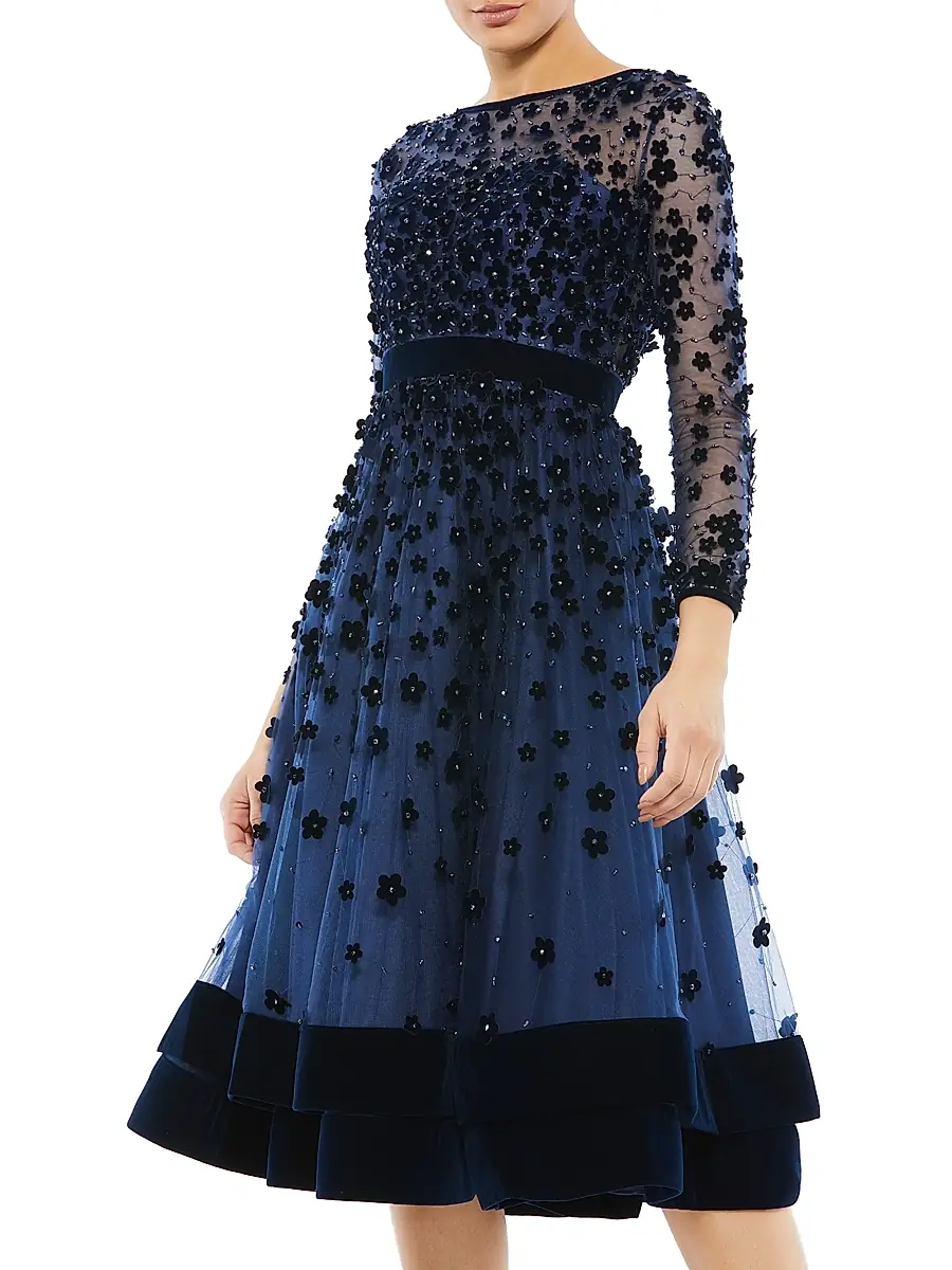 Mac Duggal Women's Floral Appliqué Tea Dress | Thumbnail 6