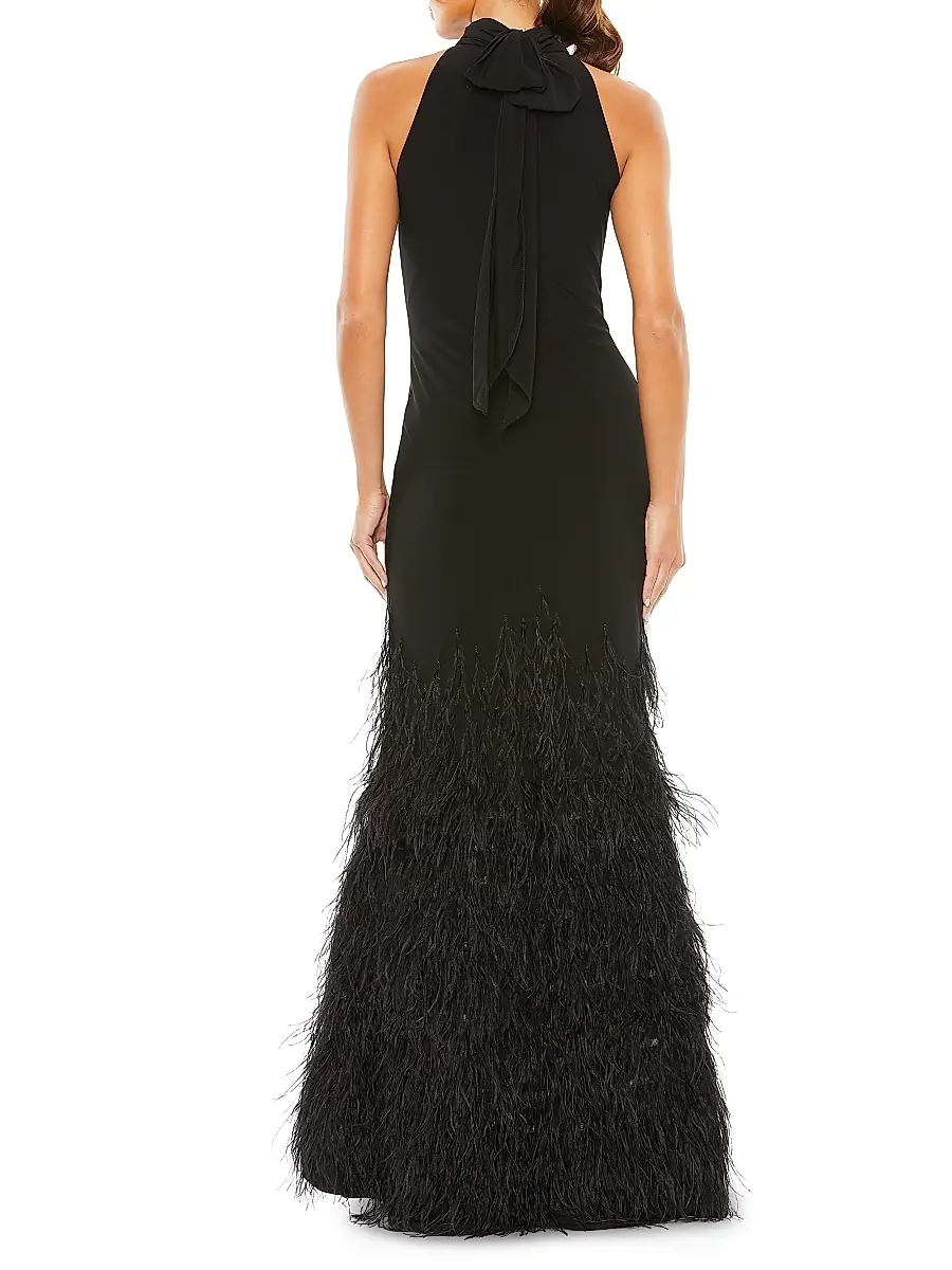 Mac Duggal Women's Feathered Jersey Halter Gown | Thumbnail 3 Mac Duggal Women's Feathered Jersey Halter Gown | Thumbnail 3