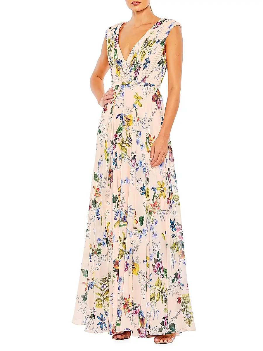 Mac Duggal Women's Pleated Floral A-Line Gown | Thumbnail 2