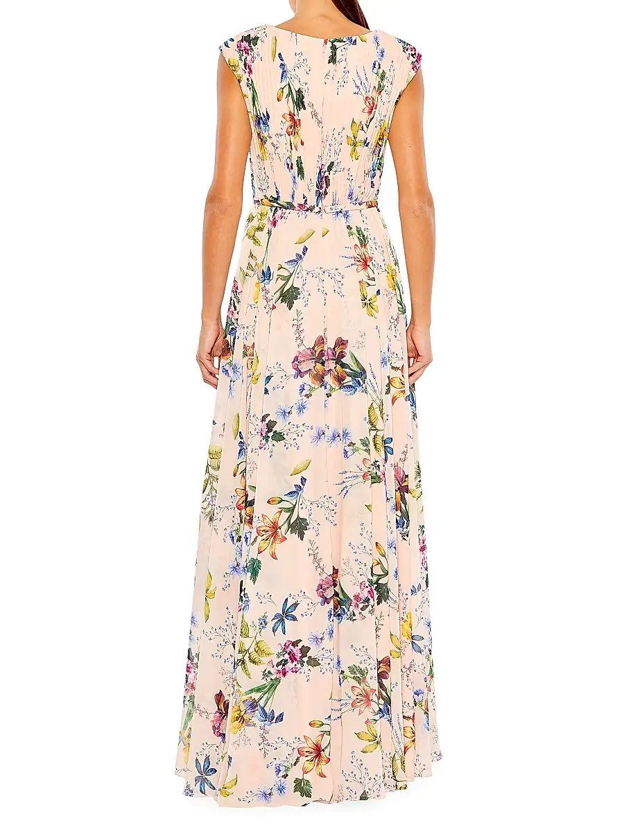 Mac Duggal Women's Pleated Floral A-Line Gown | Thumbnail 3