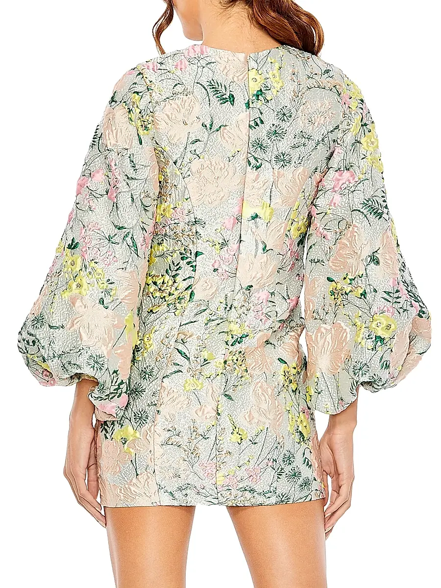 Mac Duggal Women's Floral Brocade Puff-Sleeve Minidress | Thumbnail 3