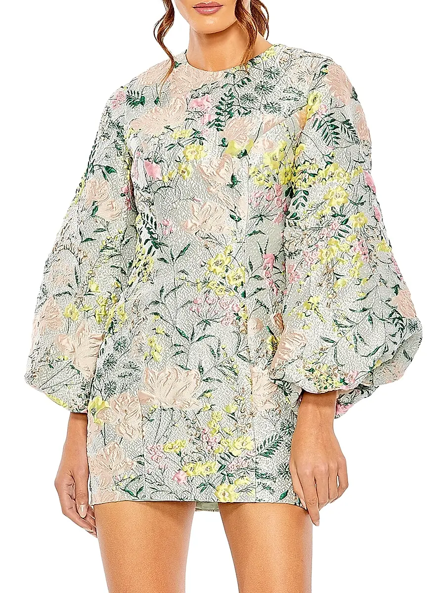Mac Duggal Women's Floral Brocade Puff-Sleeve Minidress