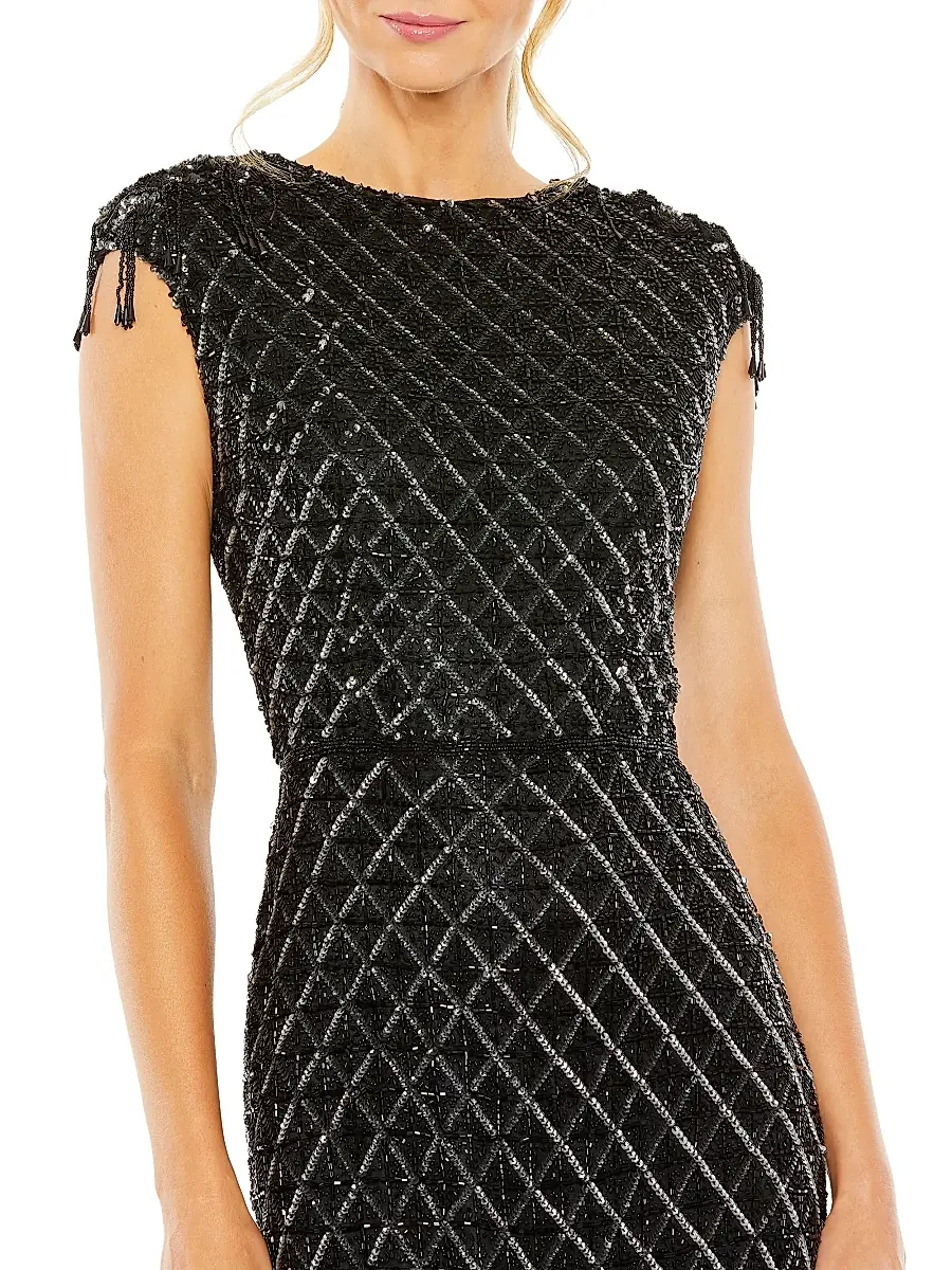 Mac Duggal Women's Crystal Fringe Cap-Sleeve Dress | Thumbnail 3 Mac Duggal Women's Crystal Fringe Cap-Sleeve Dress | Thumbnail 3