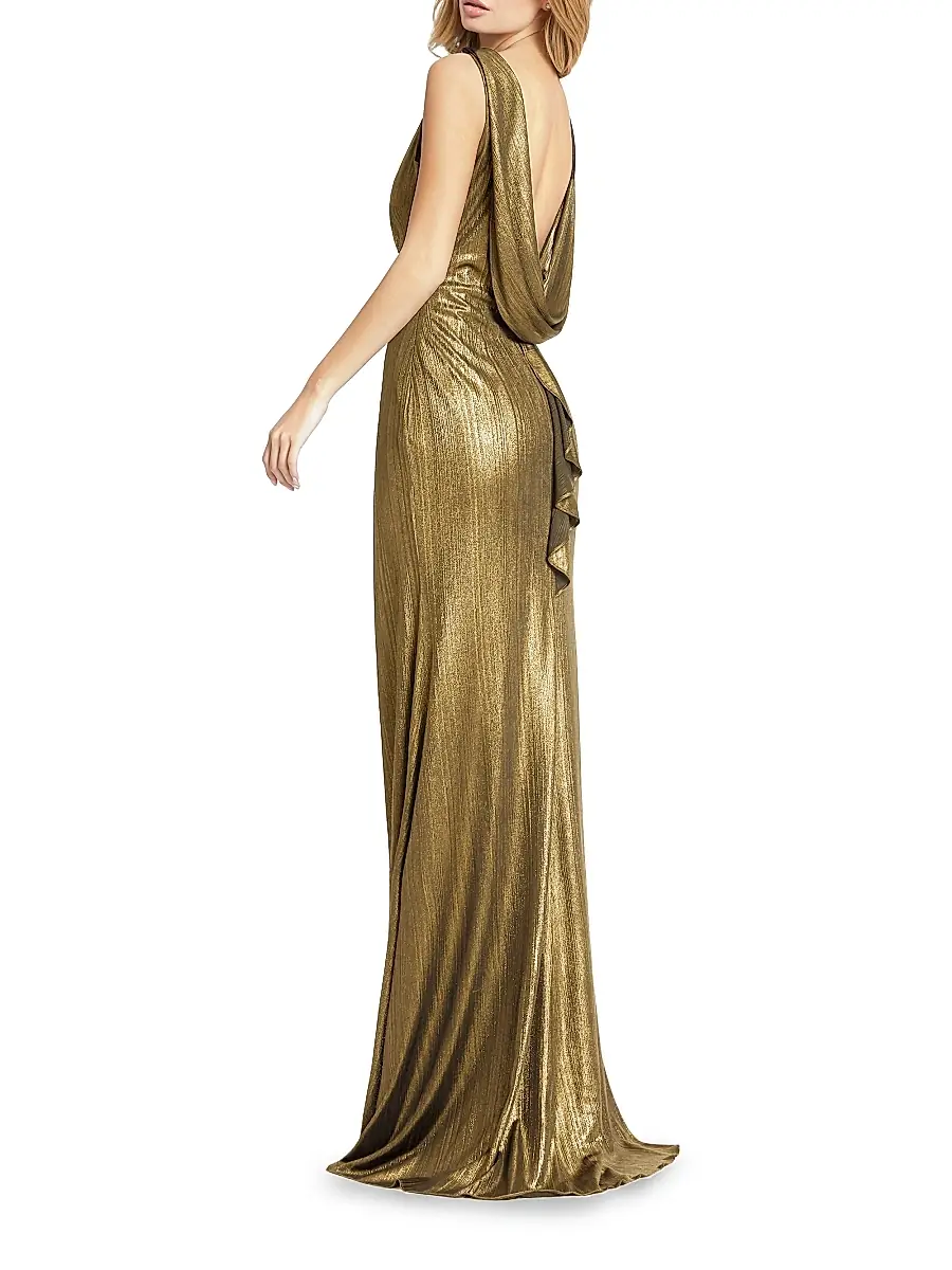 Mac Duggal Women's Metallic Cowlneck Mermaid Gown | Thumbnail 2 Mac Duggal Women's Metallic Cowlneck Mermaid Gown | Thumbnail 2