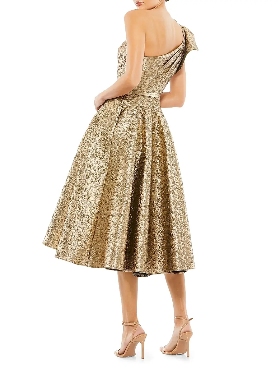 Mac Duggal Women's Asymmetric Metallic Tea-Length Dress | Thumbnail 2 Mac Duggal Women's Asymmetric Metallic Tea-Length Dress | Thumbnail 2