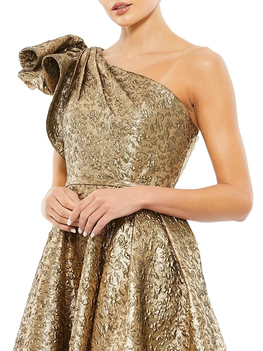 Mac Duggal Women's Asymmetric Metallic Tea-Length Dress | Thumbnail 3 Mac Duggal Women's Asymmetric Metallic Tea-Length Dress | Thumbnail 3