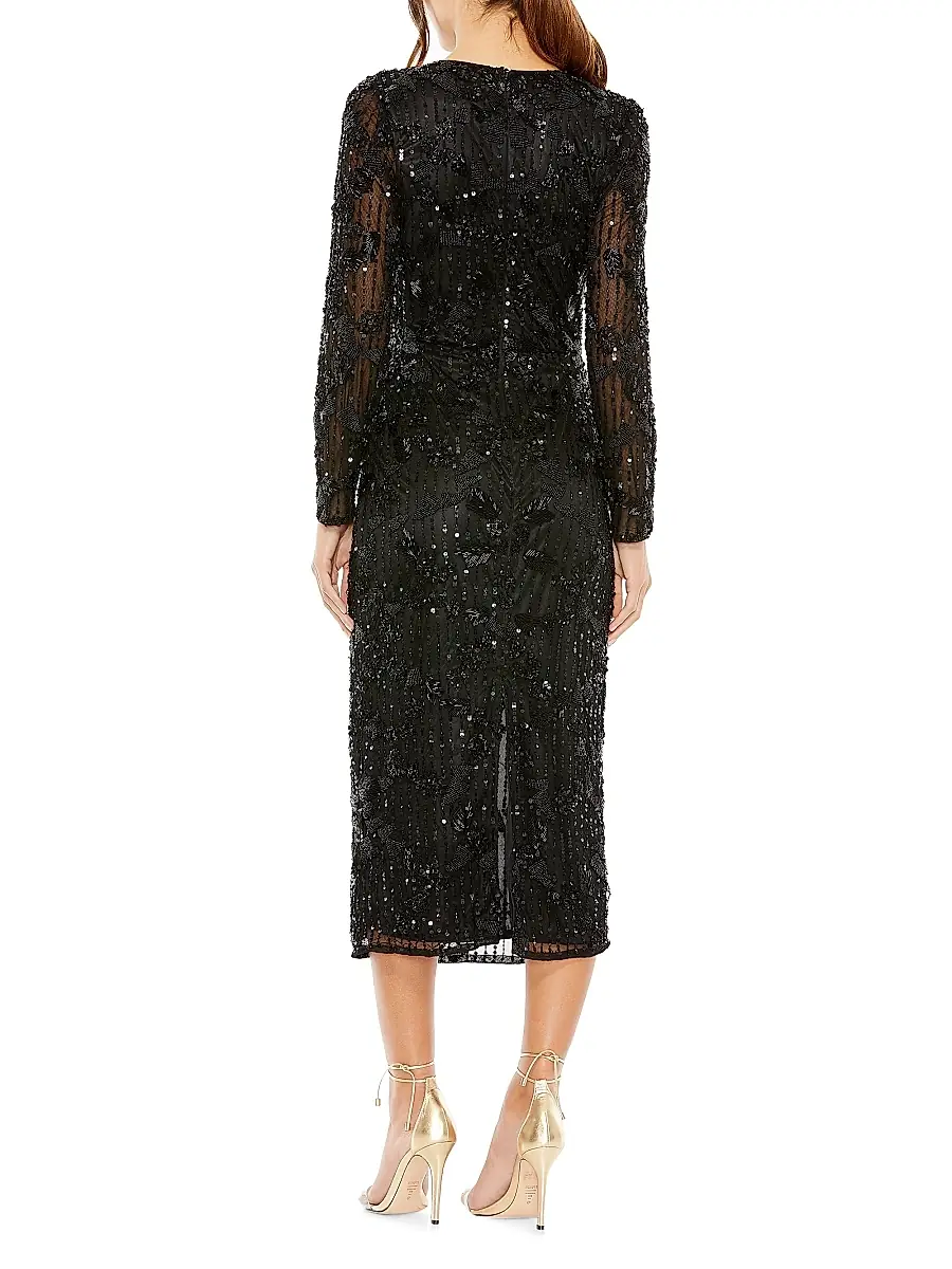 Mac Duggal Women's Beaded Long-Sleeve Midi-Dress | Thumbnail 2 Mac Duggal Women's Beaded Long-Sleeve Midi-Dress | Thumbnail 2