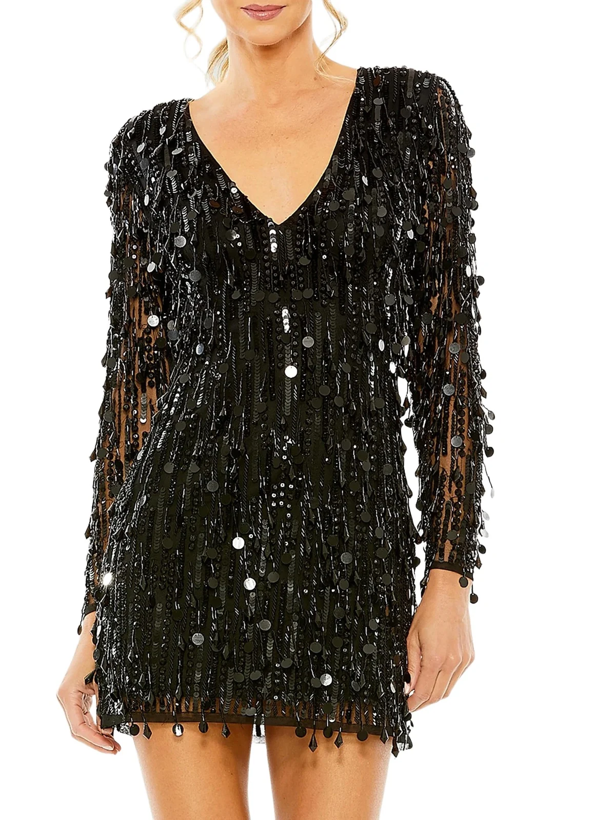 Women's Long-Sleeve Beaded Fringe Minidress Women's Long-Sleeve Beaded Fringe Minidress
