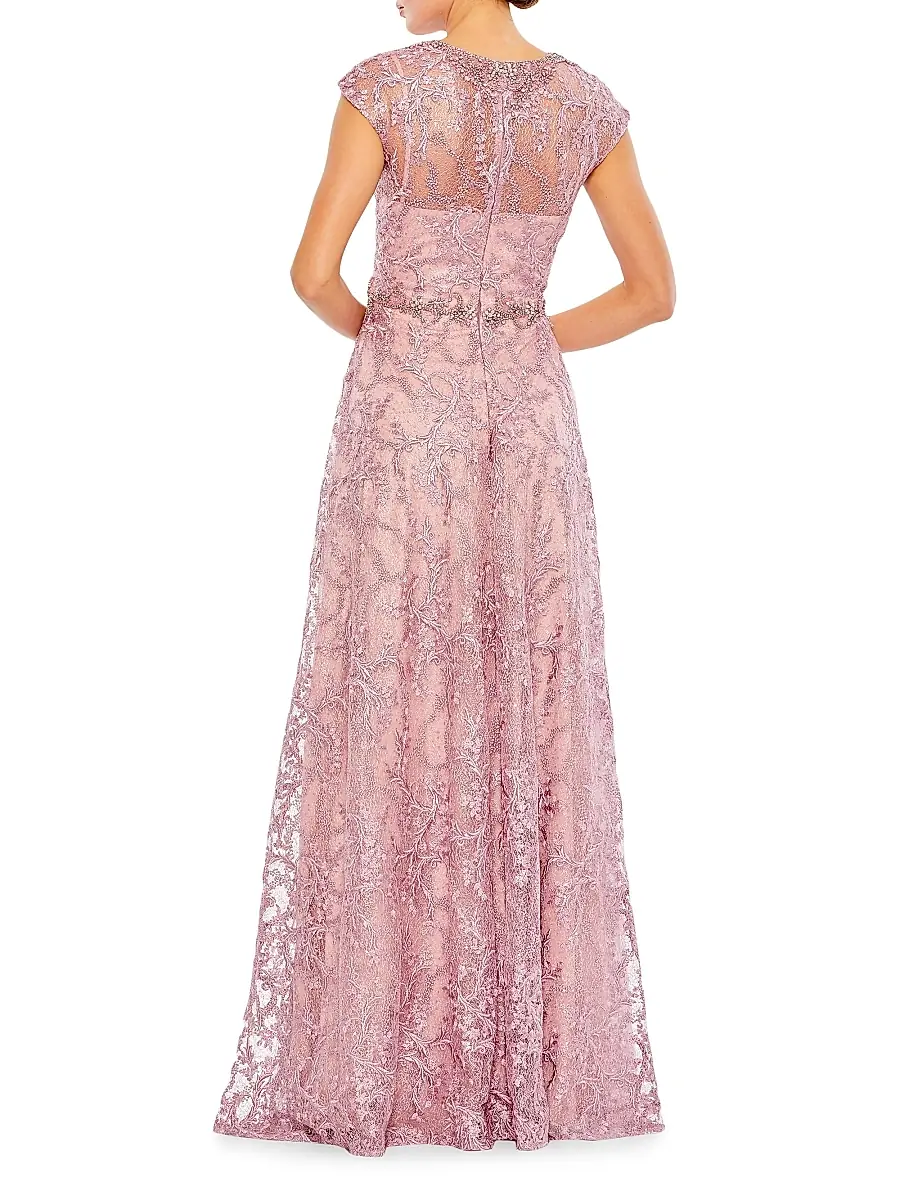 Mac Duggal Women's Embroidered Illusion Cap-Sleeve Gown | Thumbnail 2 Mac Duggal Women's Embroidered Illusion Cap-Sleeve Gown | Thumbnail 2