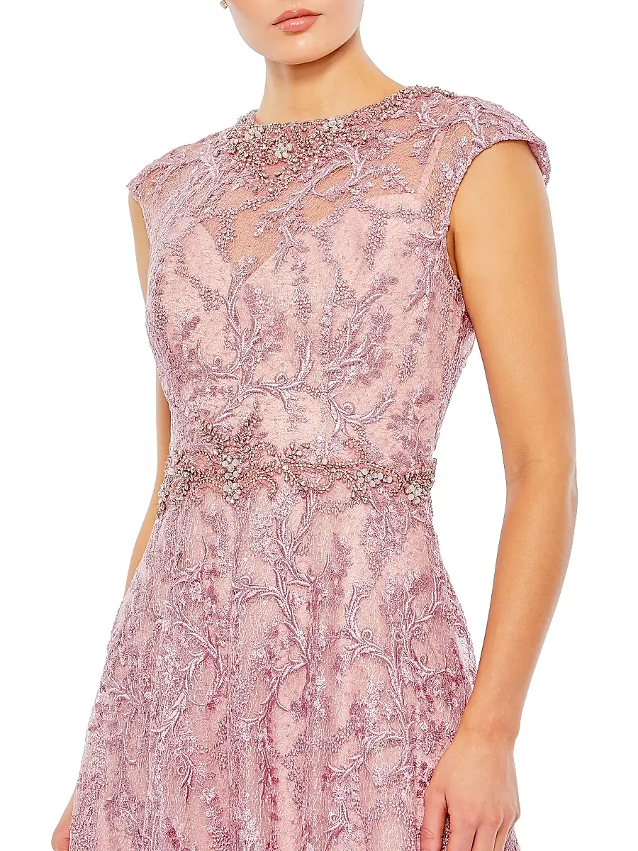 Mac Duggal Women's Embroidered Illusion Cap-Sleeve Gown | Thumbnail 3 Mac Duggal Women's Embroidered Illusion Cap-Sleeve Gown | Thumbnail 3