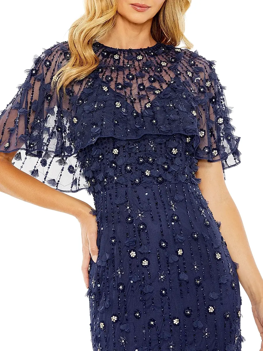 Mac Duggal Women's Embellished Illusion Cape-Sleeve Trumpet Gown | Thumbnail 4