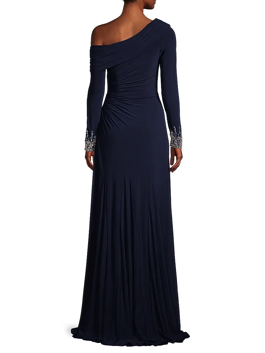 Mac Duggal Women's One-Shoulder Jersey Ruched Side Slit Gown | Thumbnail 5 Mac Duggal Women's One-Shoulder Jersey Ruched Side Slit Gown | Thumbnail 5