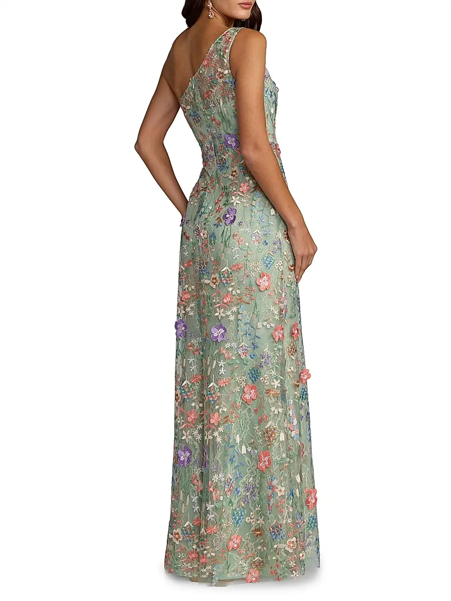 Mac Duggal Women's One-Shoulder Floral Embroidered Gown | Thumbnail 2 Mac Duggal Women's One-Shoulder Floral Embroidered Gown | Thumbnail 2