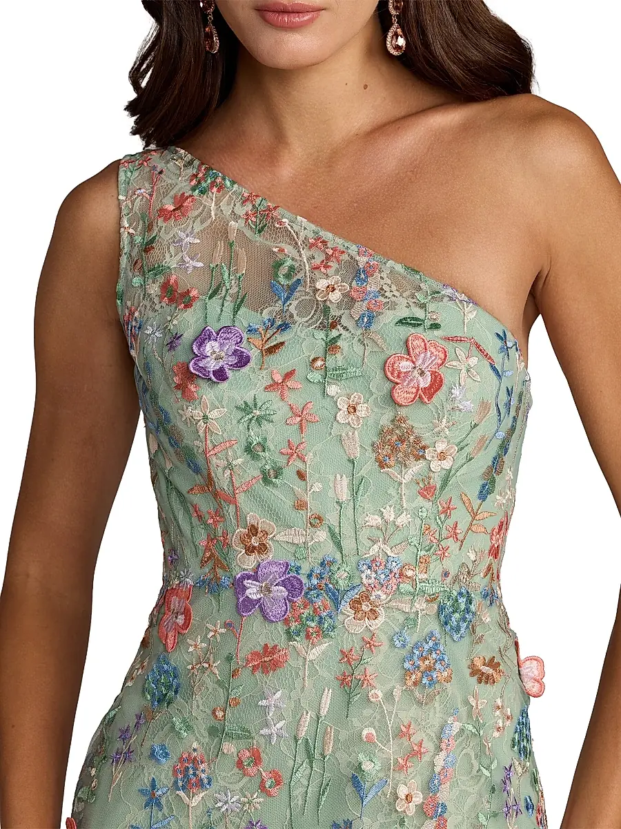 Mac Duggal Women's One-Shoulder Floral Embroidered Gown | Thumbnail 3 Mac Duggal Women's One-Shoulder Floral Embroidered Gown | Thumbnail 3