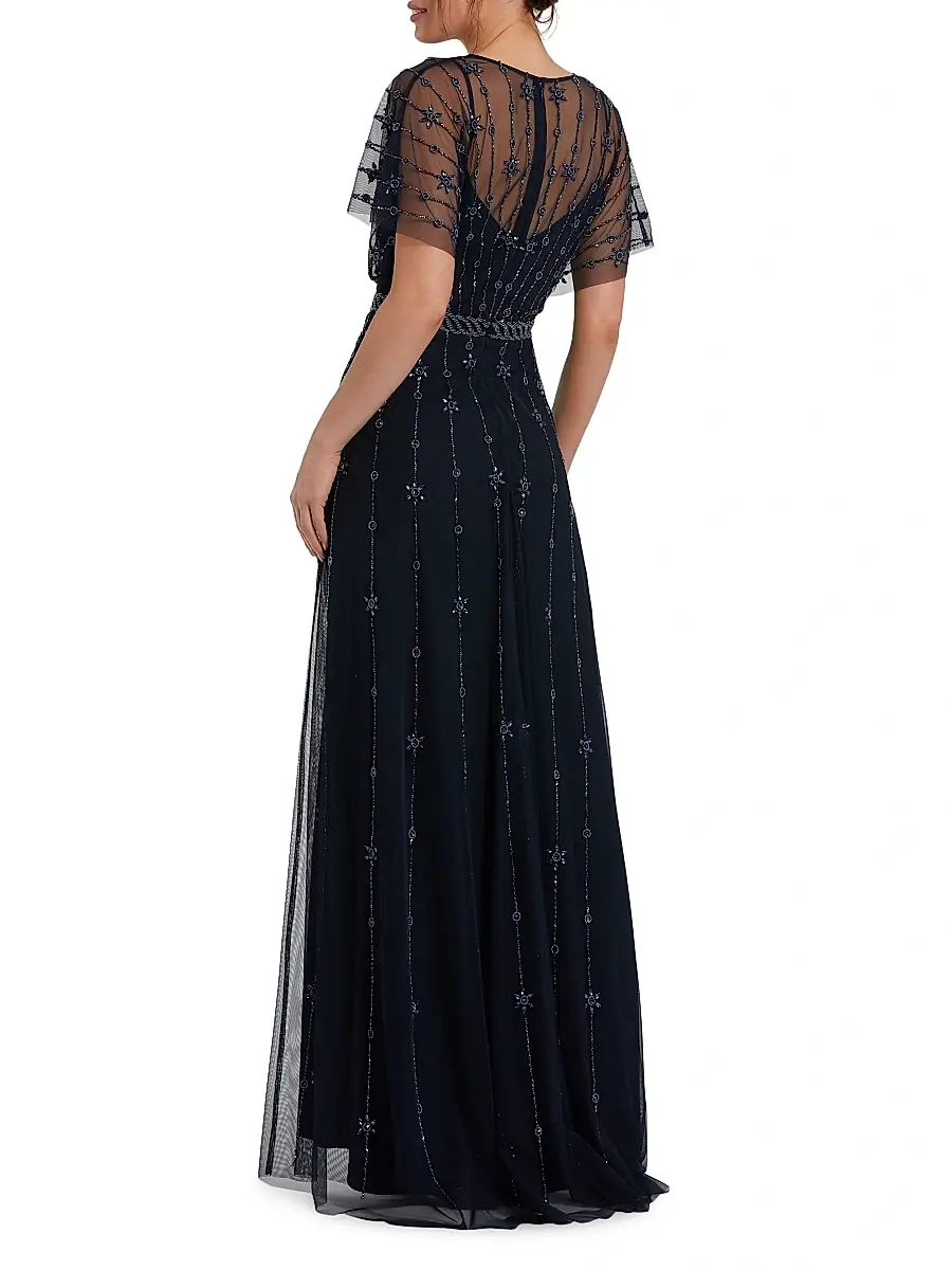 Mac Duggal Women's Crystal-Embellished Flutter-Sleeve A-Line Gown | Thumbnail 2 Mac Duggal Women's Crystal-Embellished Flutter-Sleeve A-Line Gown | Thumbnail 2