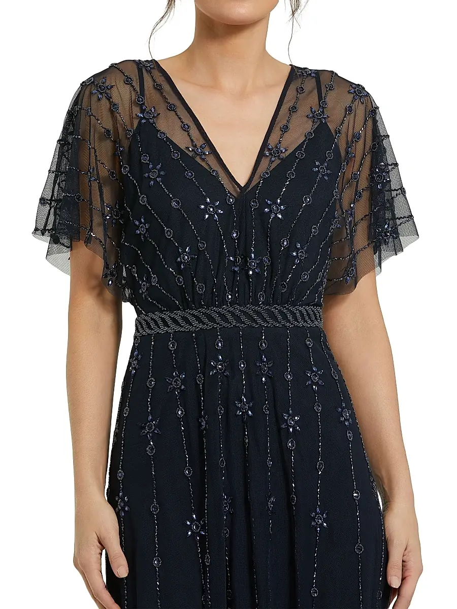 Mac Duggal Women's Crystal-Embellished Flutter-Sleeve A-Line Gown | Thumbnail 3 Mac Duggal Women's Crystal-Embellished Flutter-Sleeve A-Line Gown | Thumbnail 3