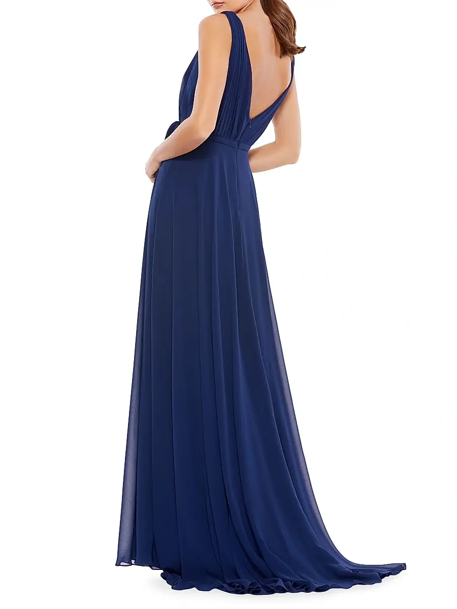 Mac Duggal Women's Pleated V-Neck Draped Tie Gown | Thumbnail 2 Mac Duggal Women's Pleated V-Neck Draped Tie Gown | Thumbnail 2