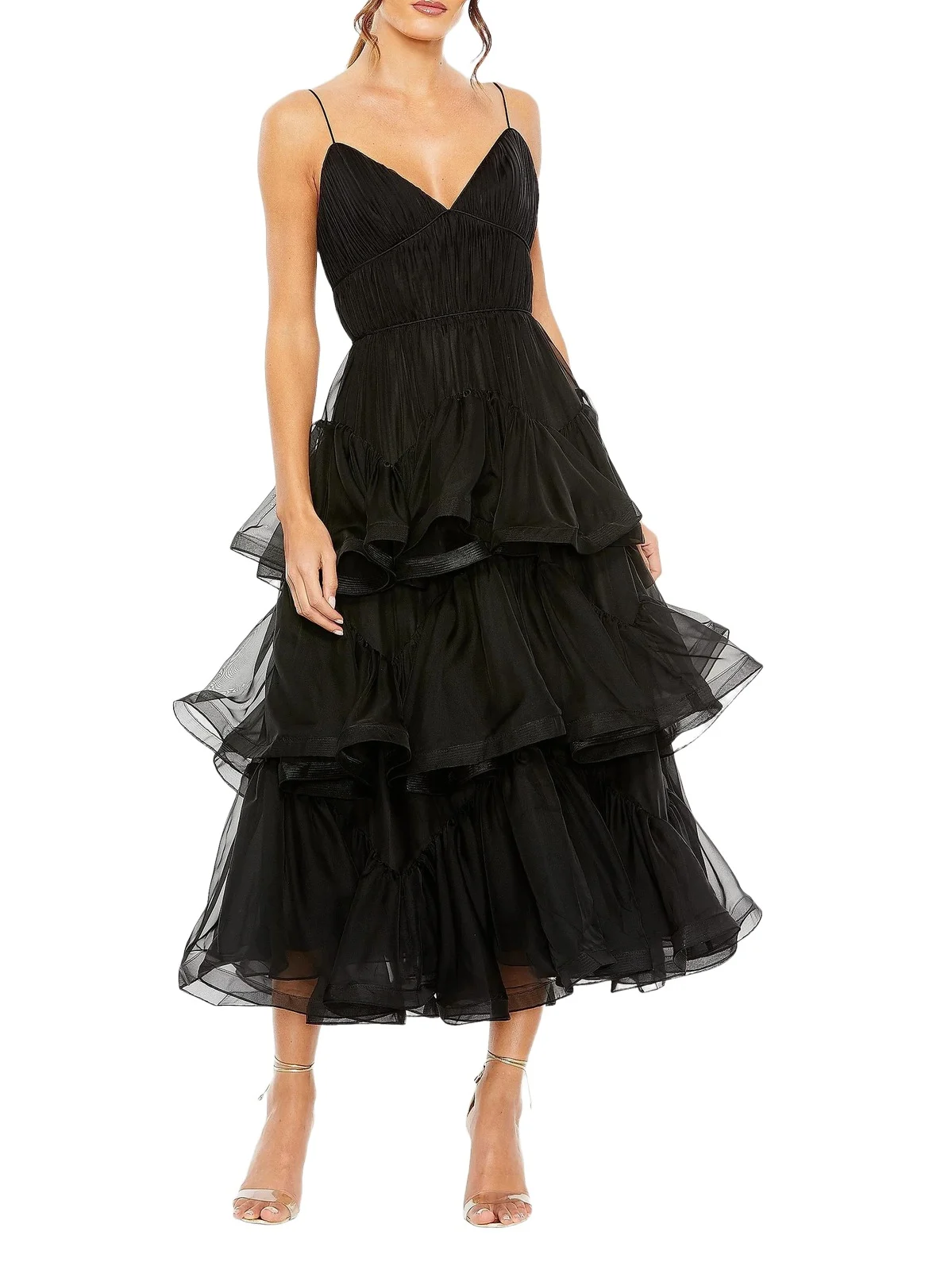 Women's Tiered Ruffled Tulle Midi-Dress Women's Tiered Ruffled Tulle Midi-Dress