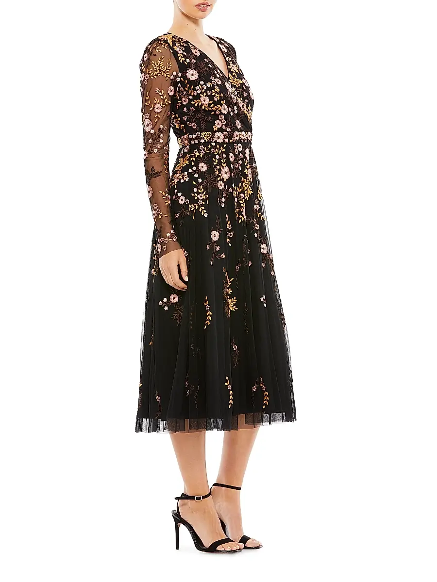 Mac Duggal Women's Embroidered Floral Midi Dress | Thumbnail 2 Mac Duggal Women's Embroidered Floral Midi Dress | Thumbnail 2